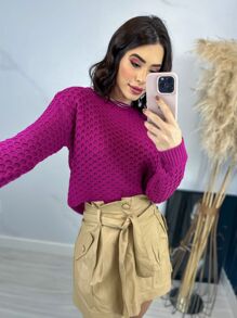 Women Sweaters - 玫瑰紅 - 查看 3