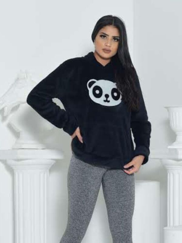 Blusa Feminina De Frio Panda Moletom Com Capuz Pelúcia