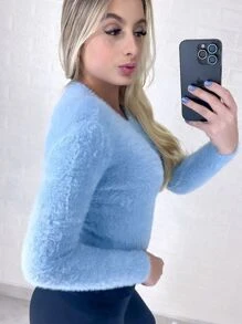 BLUSA FEMININA VISION COM PELINHO COR AZUL