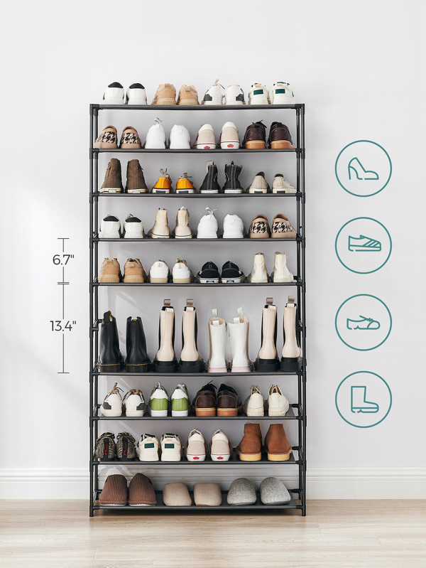 SONGMICS Shoe Rack, 10 Tier Shoe Shelf, Shoe Storage Organizer, Metal