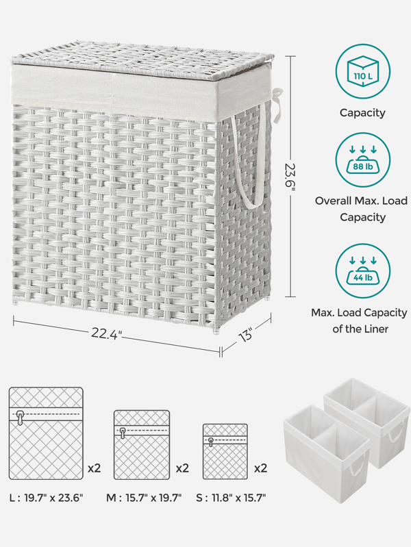 SONGMICS Laundry Hamper with Lid, Clothes Hamper with 2 Removable Liner