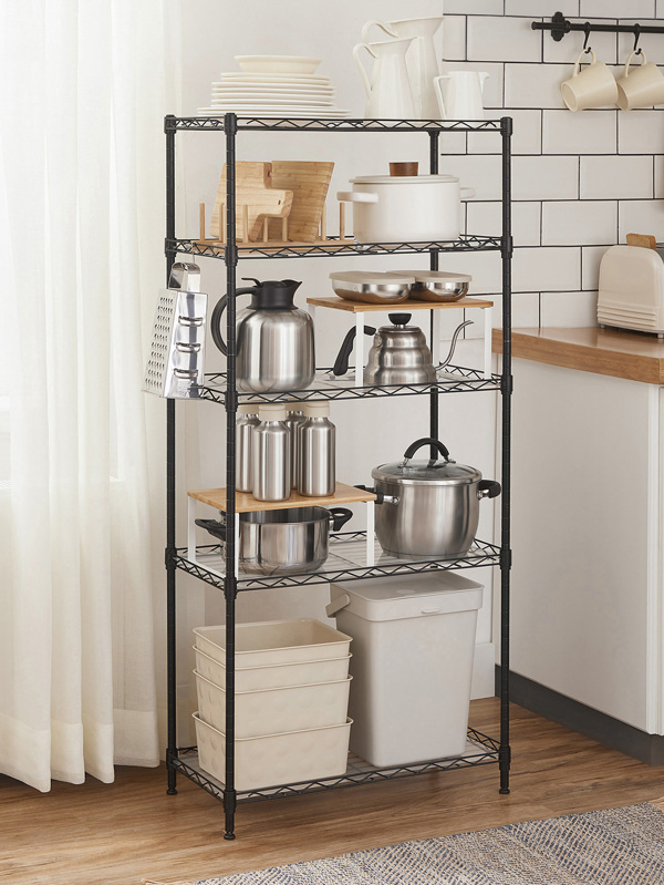 SONGMICS Kitchen Metal Shelves, 5Tier Wire Shelving Unit with 8 Hooks