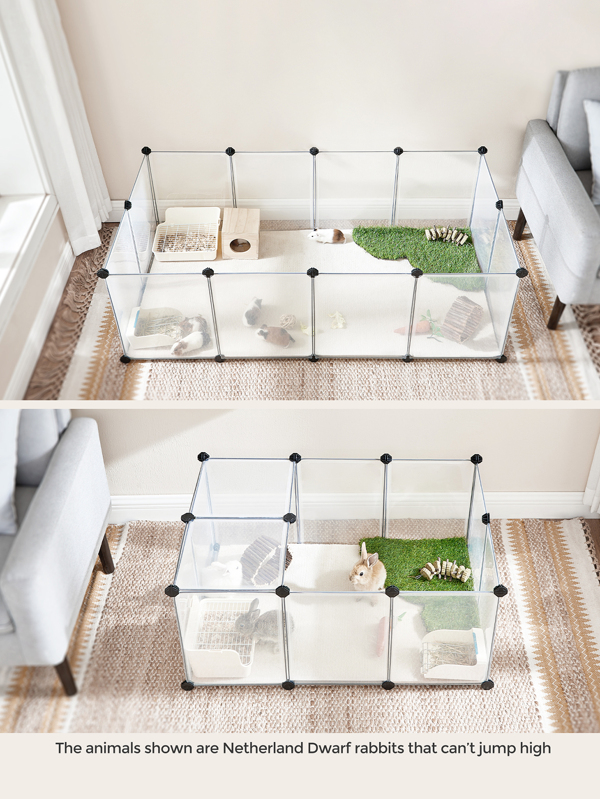 SONGMICS Pet Playpen With Floor, Small Animal Pen, Pet Fence Indoor, DIY Plastic Enclosure For Hamsters, Rabbits, Hedgehogs, Ferrets, 56.3 X 28.7 X 18.1 Inches