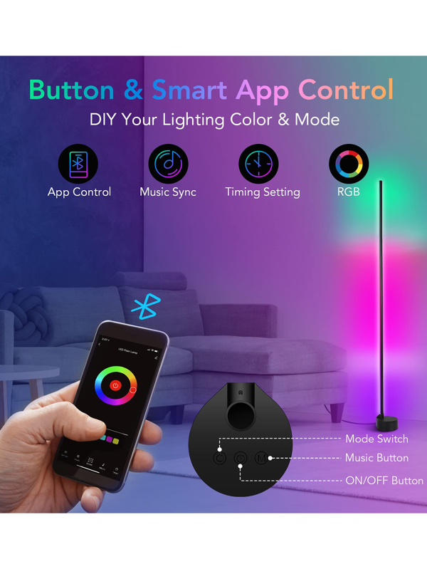 Led Floor Lamp for Bedroom 16 Million Color Changing, 56" Standing Smart Corner Lamps with APP