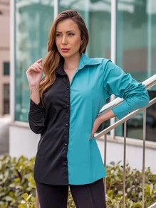 Camisa Feminina Manga Longa Bicolor Book Festas