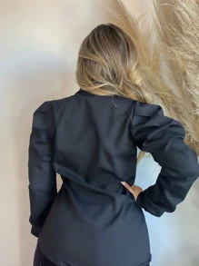 Camisa Feminina Manga Longa Princesa Preta Trabalho / Formal