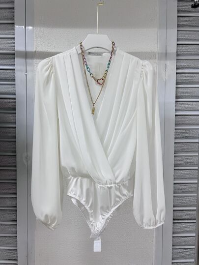 Blusa Body Transpassado Feminino Manga Bufante | Semitransparente