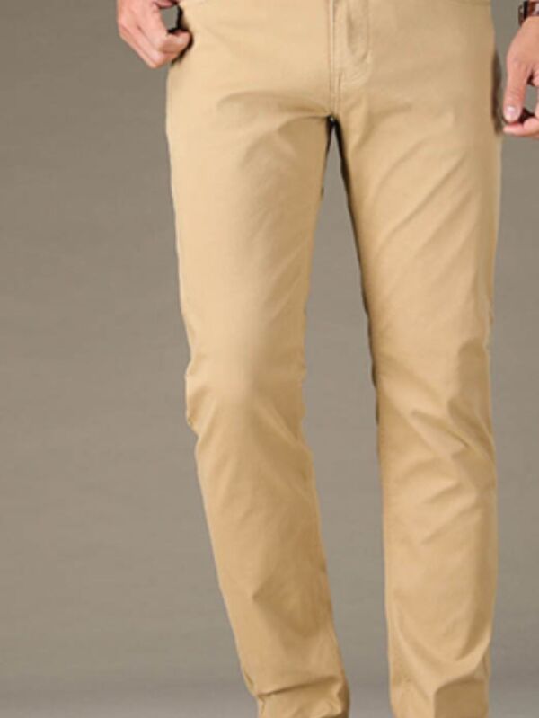 Calça Masculina Bege Alfaiataria Sarja Brim Slim Fit com Elastano