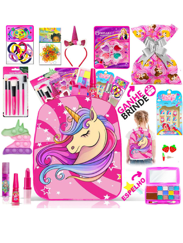 Kit Infantil C/ Maquiagem Mochila + Batom Esmalte Top