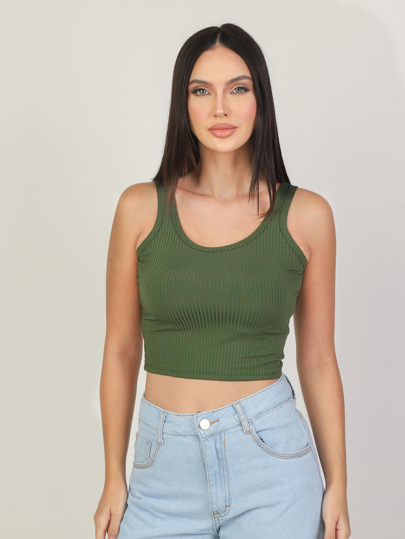 Blusa Feminina TOP cropped Simples básico Regata Regata Sólido malha canelada