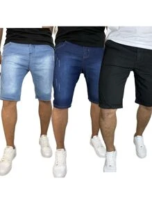 Kit 3 Bermudas Casuais Masculina Premium Com Elastano Linha Premium Shorts Dia dos Pais