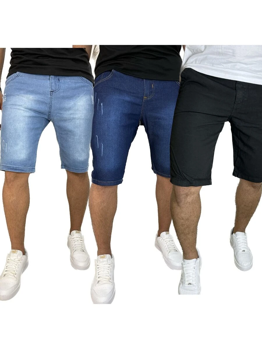 Kit 3 Bermudas Casuais Masculina Premium Com Elastano Linha Premium Shorts Dia dos Pais