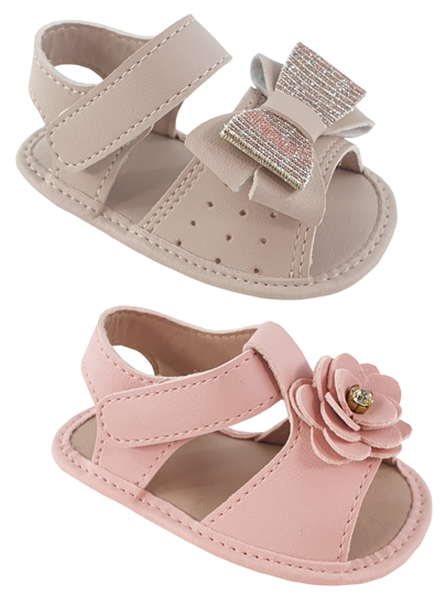 Kit 2 Pares Sandálinha Bebê Menina Rosa Flor/Nude Laço Glitter Infantil Recém Nascido  Linda Sola em EVA Super Leve Macia Confortável.