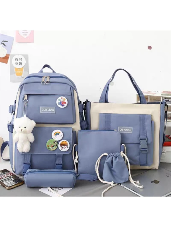 Kit com 4 bolsa mochila feminina nylon escolar estojo bolsinha transversal