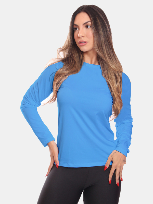 Camiseta Feminina Dry Fit Manga Longa Básica Lisa Proteção Solar UV Térmica Blusa Academia Esporte Camisa