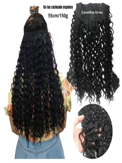 Aplique Tic Tac Cacheado Removível Para Extensão De Cabelo Em Fibra Orgânica - Weng Cor Preto