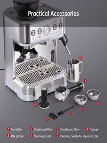 Espresso Machine With Milk Frother, All In One Cappuccino Latte Coffee Maker For Home Barista, Built-In Bean Grinder, 85oz Removable Water Tank, Gifts For Dad, Mom, Coffee Lover