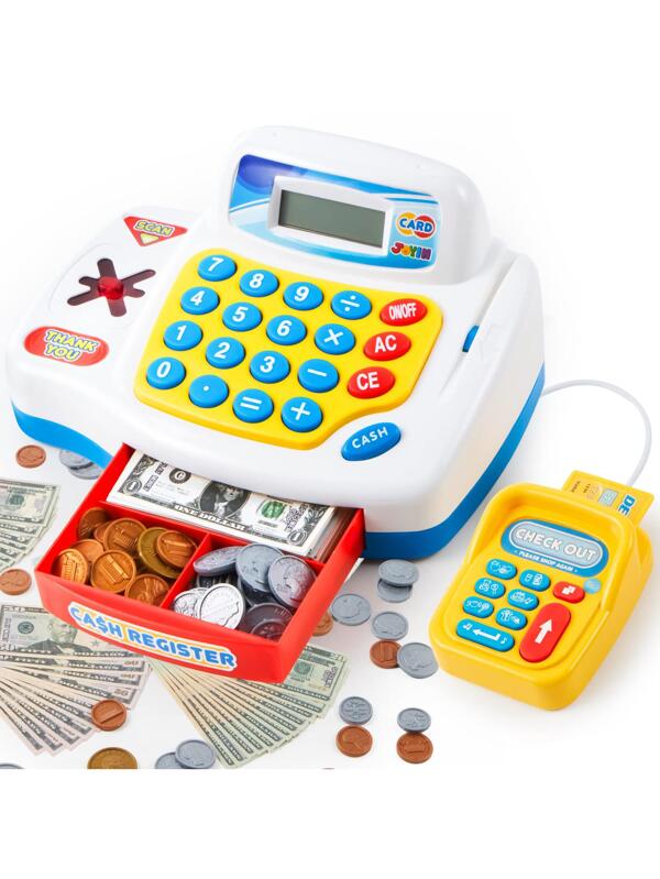 JOYIN Kids Pretend Play Calculator Cash Register Includes Play Money