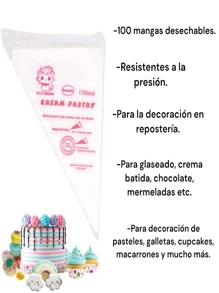 1Paquete De 100 Piezas Manga Pastelera 34cm Transparente Plástico Grado Alimenticio Para Decoración De Pasteles, Galletas, Cup Cakes Repostería Bolsa