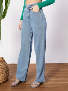 Calça Jeans Feminina Cintura Alta Pantalona Moda Atual