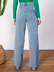 Calça Jeans Feminina Cintura Alta Pantalona Moda Atual