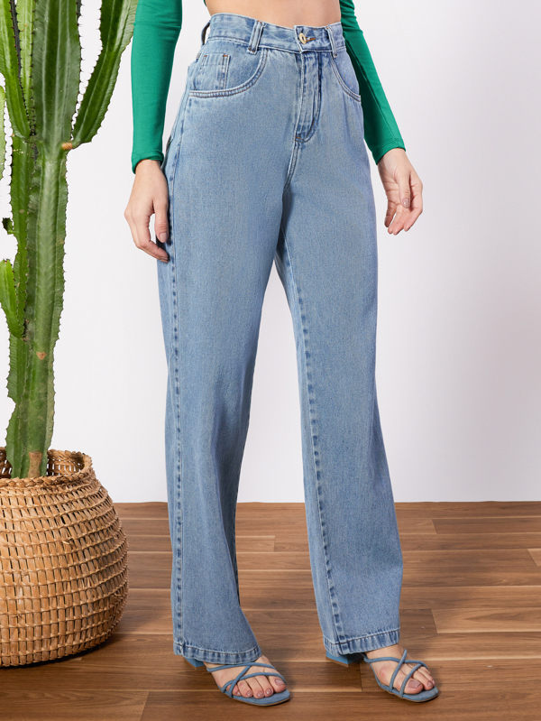 Calça Jeans Feminina Cintura Alta Pantalona Moda Atual