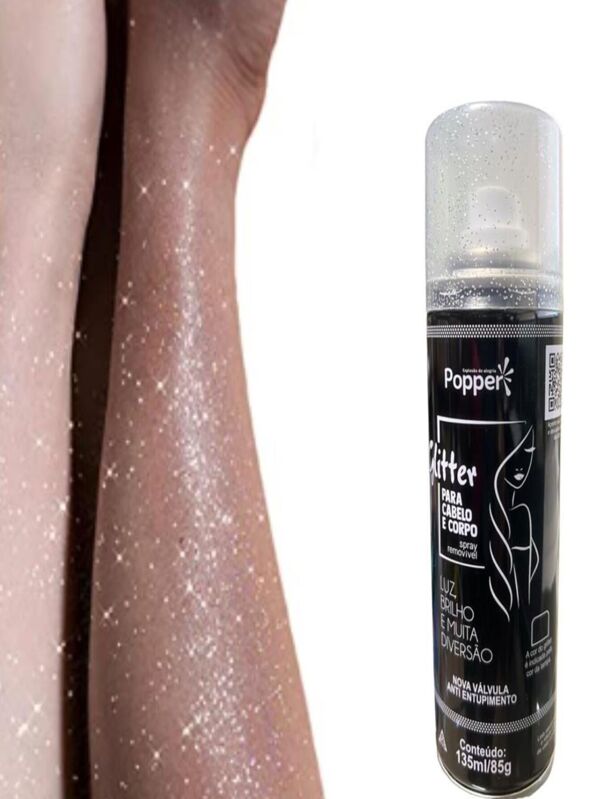 Stephany Top Spray Glitter Prata Popper Para Cabelos e Corpo Exclusivo