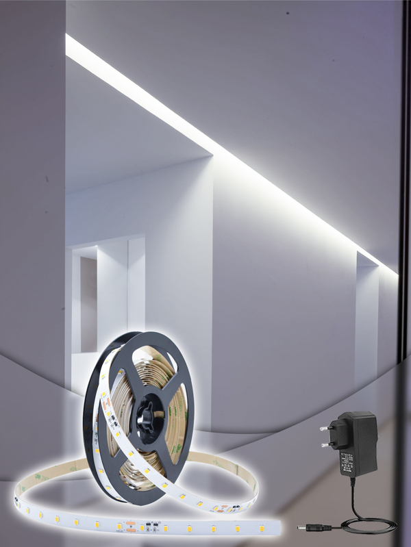 Fita Led 3528 Rolo 5m 3m 2m 1m 12v Ip20 60 Leds/m Dupla Face + Fonte de 2A