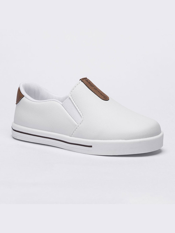 Tênis Slip on Infantil Menino  Calce Fácil Pajem Batizado Branco- Preto