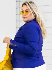 Blazer Feminino Botao Dourado Rendado Na Manga Plus Size G1 G2 G3