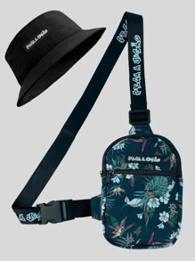 Pega A Visao Shoulder Bag Unissex Mini Bolsa Necessaire Floral Pequena + Chapeu Bucket Pega a Visão Preto