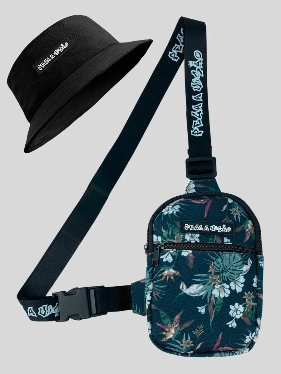 Pega A Visao Shoulder Bag Unissex Mini Bolsa Necessaire Floral Pequena + Chapeu Bucket Pega a Visão Preto