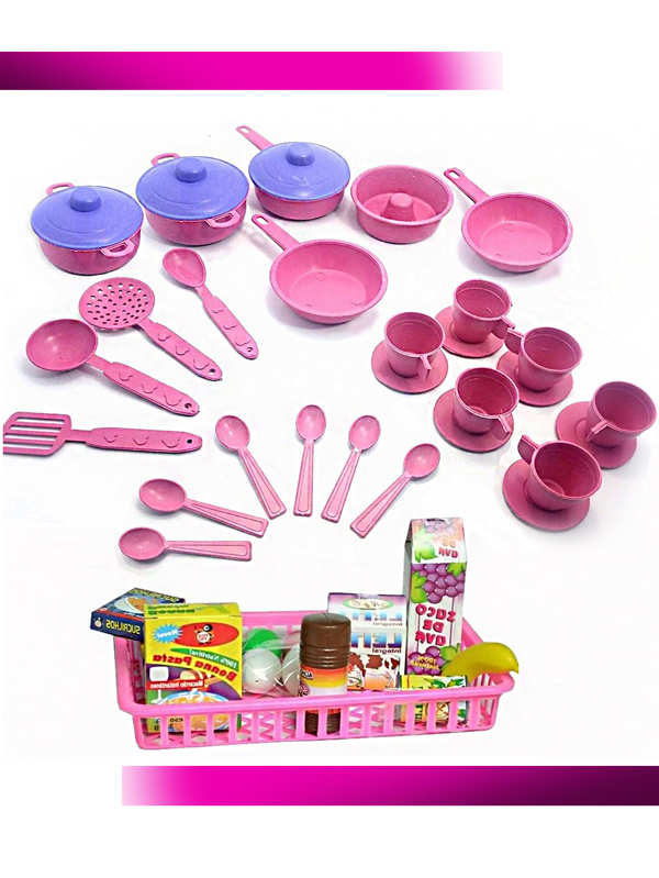 Kit meu Mercado + xícaras + panelinhas + forma de bolo pudim + concha + colher + pires