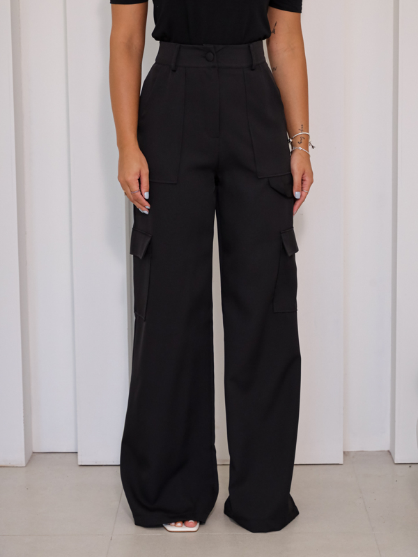 Calça Cargo Alfaiataria Pantalona Social Feminina