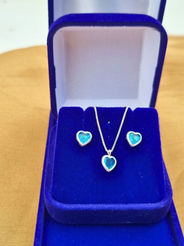 KIT CONJUNTO VENEZIANA 45 CM FEMININO + PINGENTE CORAÇÃO DE ZIRCONIA AZUL ÁGUA PRATA ITALIANA LEGITIMA 925