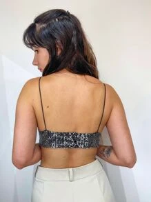 Top Cropped Paetê Lantejoula Brilho Alça Fina Alcinha Look Festa Chic Forrado Alcinha Balada Noite Elegante Old Money Look Fantasia Carnaval
