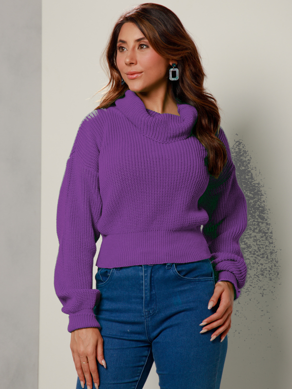 Blusa tricot gola boba sueter semi cropped famenina veste 36-44