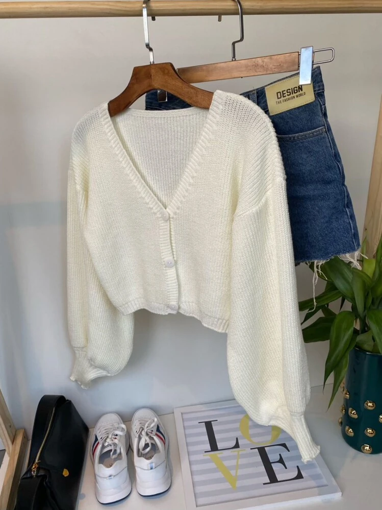 Button casual simples espelho cardigã moda