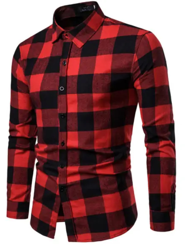 Camisa Xadrez Flanelada Vermelha Masculina Manga Longa Slim
