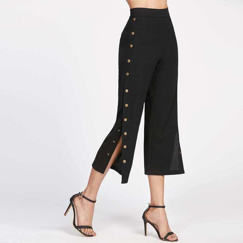 

Metal Button Side Pants, Black