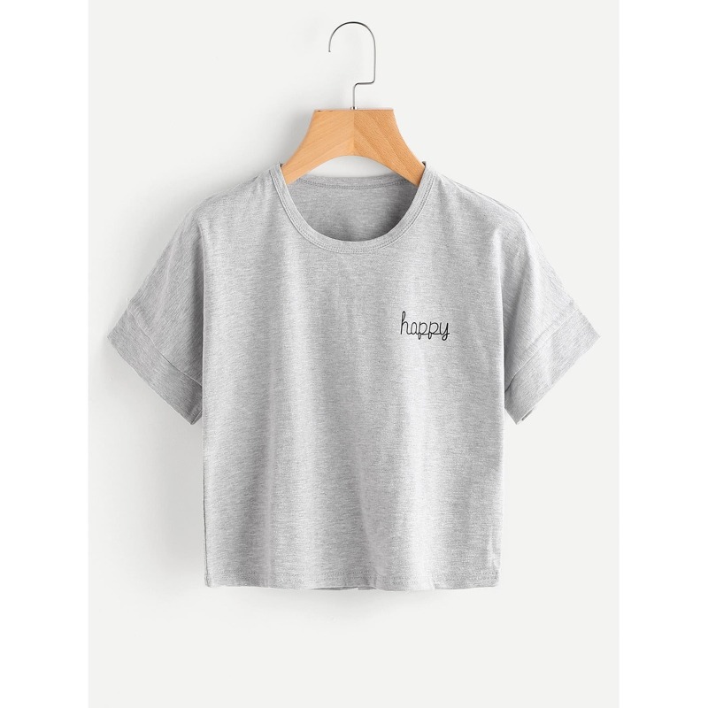 

Letter Print Slub Tee, Grey