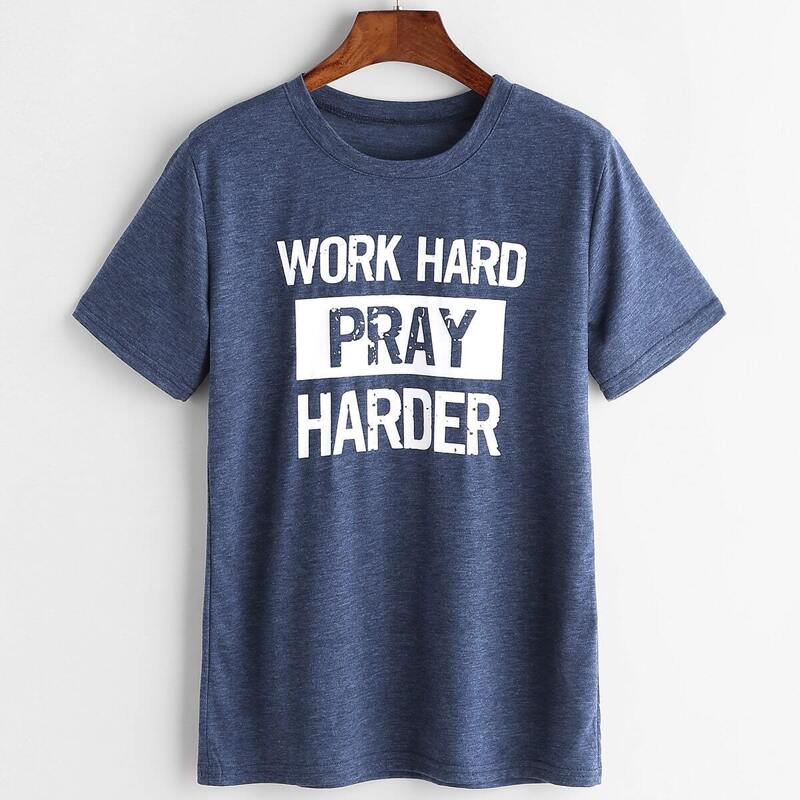 

Heather Blue Slogan Print T-shirt