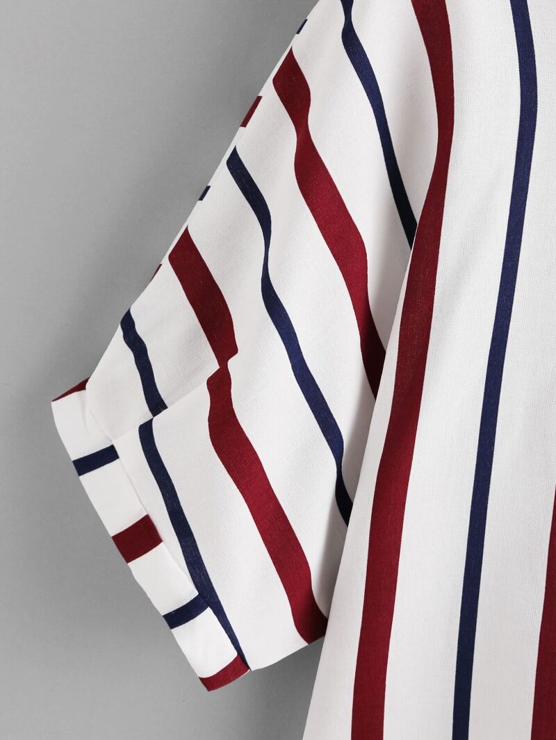

Double V Neckline Stripe Blouse, Multicolor