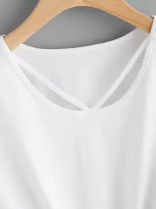 SHEIN V Strap Neck Knot Front Crop Tee - White - View 4