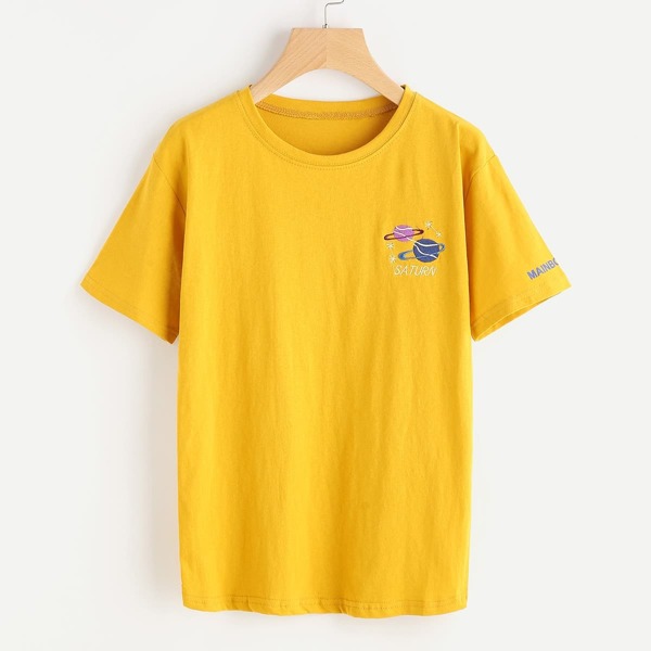 

Graphic Embroidered Tee, Mustard yellow