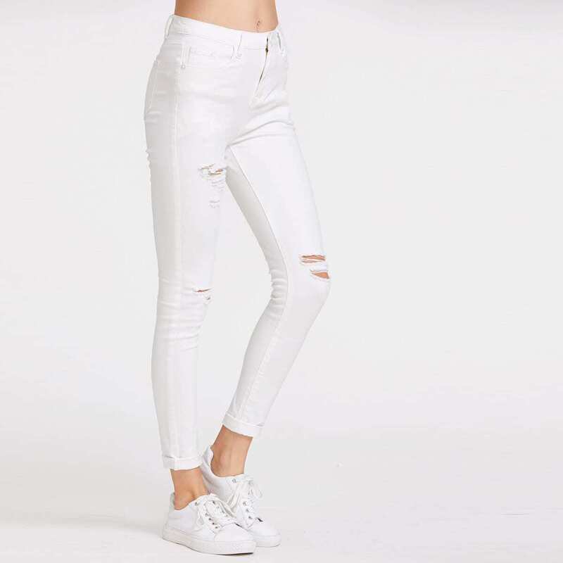 

5 Pocket Ripped Skinny Jeans, White
