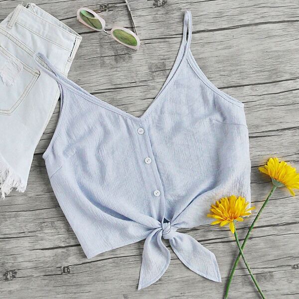 

Button Placket Knot Front Cami Top