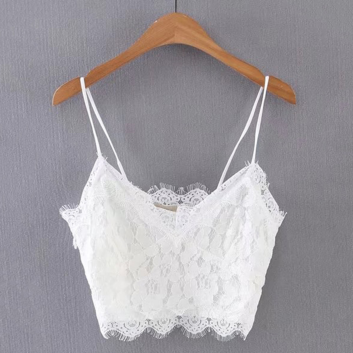 

Floral Lace Cropped Cami Top, White