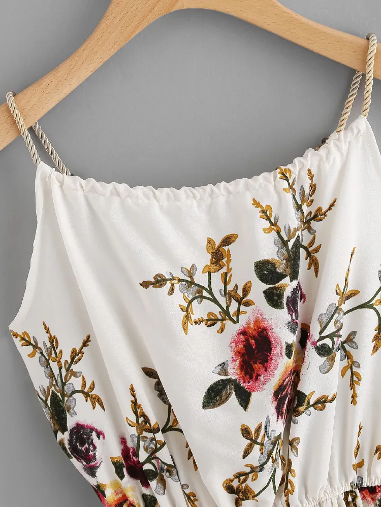 Vestido de tirante trenzado con diseño de perla con estampado floral - Blanco - Ver 3