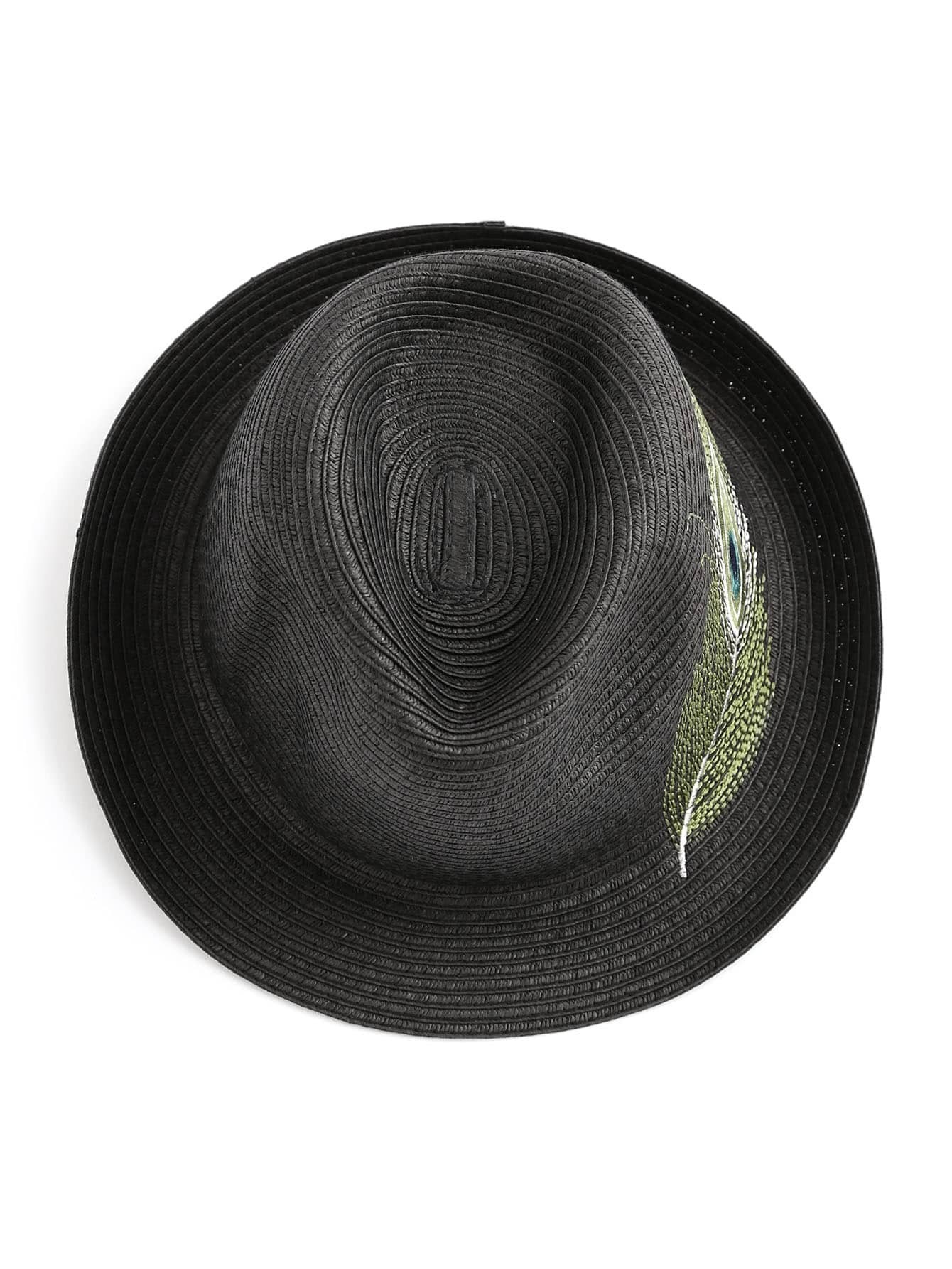 Feather embroidery straw hat shein usa Feather embroidery straw hat shein usa
